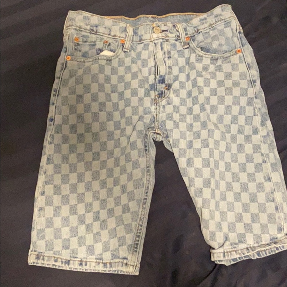 checkered levi jean shorts